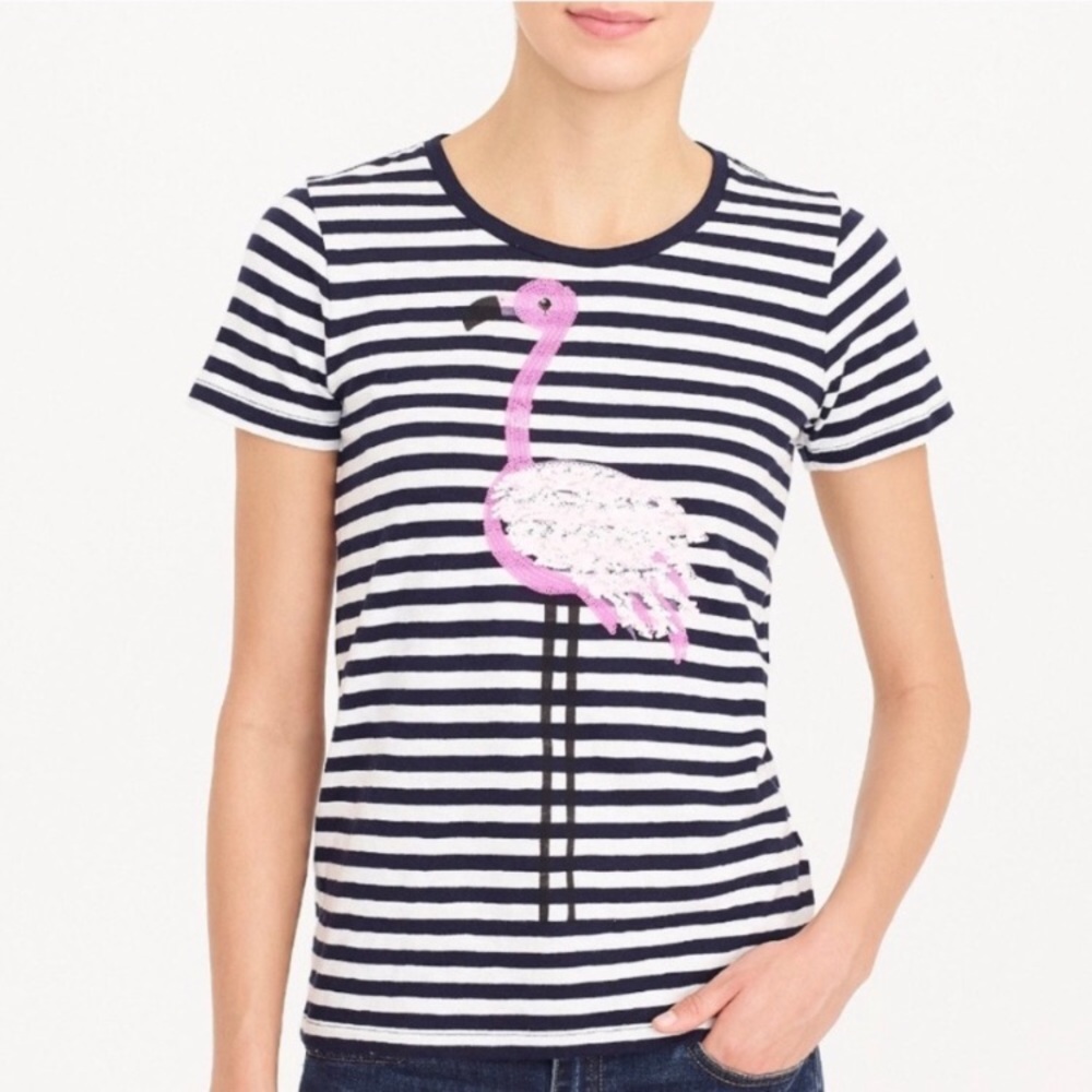 J. Crew Striped Flamingo Collector Tee